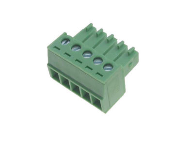 Terminal block; XY2500F-G-05P3.5; 5 ways; R=3,50mm; 15,4mm; 8A; 125V; for cable; angled 90°; square hole; slot screw; screw; vertical; 1,5mm2; green; Xinya; RoHS