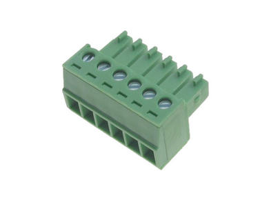Terminal block; XY2500F-G-06P3.5; 6 ways; R=3,50mm; 15,4mm; 8A; 125V; for cable; angled 90°; square hole; slot screw; screw; vertical; 1,5mm2; green; Xinya; RoHS