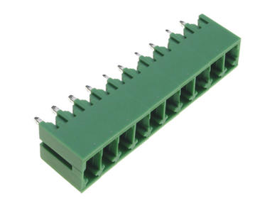 Terminal block; XY2500V-F-10P3.5; 10 ways; R=3,50mm; 9,1mm; 8A; 125V; through hole; straight; closed; green; Xinya; RoHS