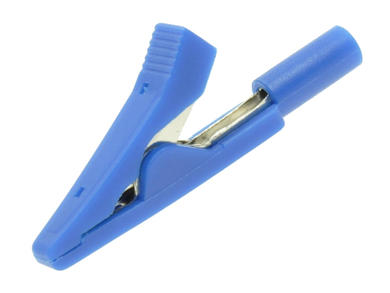 Crocodile clip; 27.187.5; blue; 41,5mm; pluggable (2mm banana socket); 10A; 60V; nickel plated brass; Amass; RoHS; 8.101