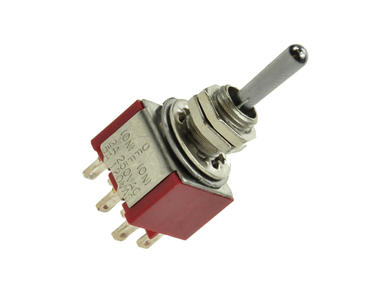 Switch; toggle; T80-8012A-T1-B1-M1; 3*2; (ON)-OFF-(ON); 2 ways; 3 positions; momentary; panel mounting; solder; 2A; 250V AC; red; 13mm; Highly; RoHS