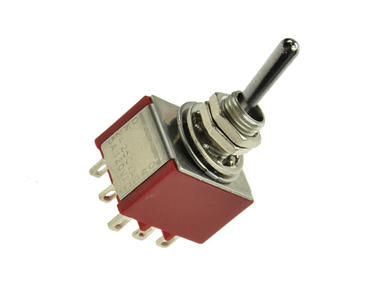Switch; toggle; T80-8301-T1-B1-M1; 2*3; ON-ON; 3 ways; 2 positions; bistable; panel mounting; solder; 2A; 250V AC; red; 15mm; Highly; RoHS