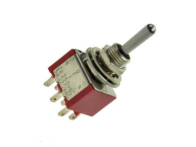 Switch; toggle; T80-8012-T1-B1-M1; 3*2; ON-OFF-ON; 2 ways; 3 positions; bistable; panel mounting; solder; 2A; 250V AC; red; 13mm; Highly; RoHS