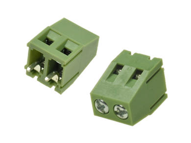 Terminal block; XY128V-A-2P; AK128; 2 ways; R=5,00mm; 14,1mm; 10A; 250V; through hole; straight; lift type; square hole; cross screw; screw; horizontal; 2,5mm2; green; Xinya; RoHS