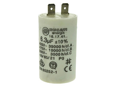 Capacitor; motor; 6,3uF; 425V AC; 16.17.41; diam.32x55m; 6,3mm connectors; Ducati; RoHS