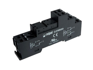 Relay socket; GZMB80; DIN rail type; black; without clamp; screwless - spring clip; Relpol; RoHS; RM84; RM85; RM94