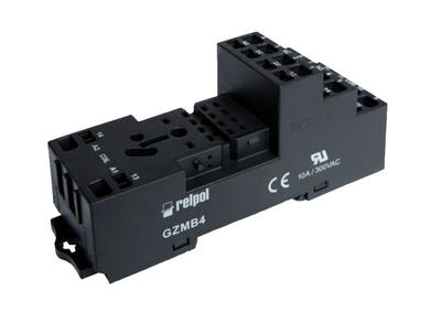 Relay socket; GZMB4; DIN rail type; black; without clamp; screwless - spring clip; Relpol; RoHS; AZ165; R4