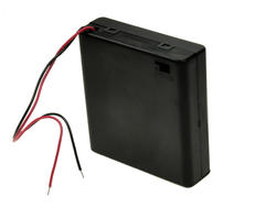 Battery holder; BC341; 4xR6(AA); with cable; container; with lid; with switch; black; KLS; R6 AA