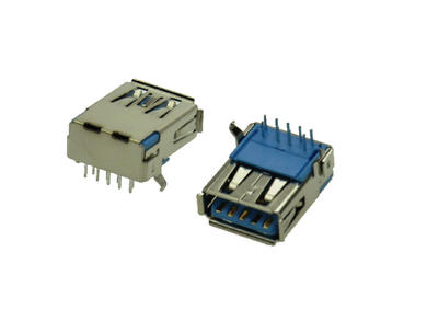 Gniazdo; USB A; 146F; USB 3.0; niebieski; przewlekany (THT); kątowe 90°; stop miedzi; RoHS