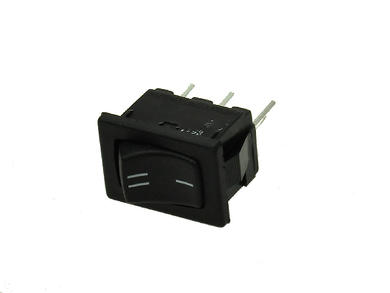 Switch; rocker; H8611VBBBI0II; ON-(ON); 1 way; black; no backlight; momentary; 4,8x0,8mm connectors; 12,9x19mm; 2 positions; 6A; 250V AC; Arcolectric
