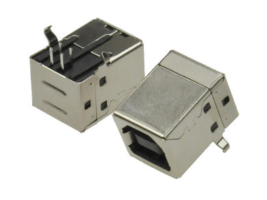 Socket; USB B; 151b; USB 2.0; black; through hole; horizontal; angled 90°; phosphor brozne; RoHS