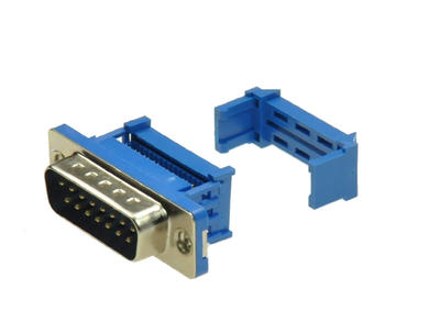 Plug; D-Sub; Canon 15p; 15 ways; for flat cable; crimped; straight; blue; plastic; screwed; RoHS