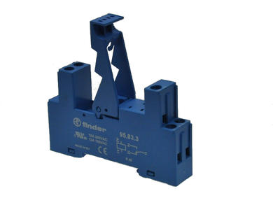 Relay socket; F95.83.3.SPA; DIN rail type; panel mounted; blue; with clamp; Finder; RoHS; Compatible with relays: 40.31