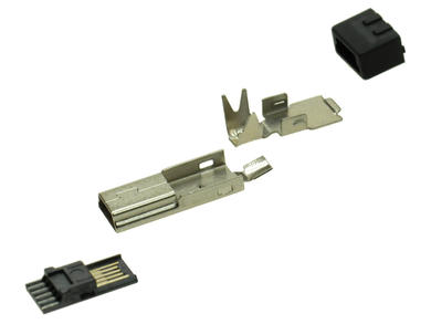 Wtyk; miniUSB B; 232-5P-B; USB 2.0; czarny; na przewód; proste; lutowany; metal; RoHS
