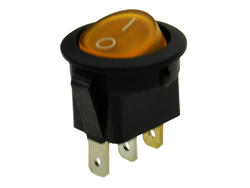 Przełącznik; klawiszowy (kołyskowy); okrągły 12V Y0I; ON-OFF; 1 tor; żółty; podświetlenie LED 12V; żółty; bistabilny; konektory 4,8x0,8mm; 20mm; 2 pozycje; 20A; 12V DC