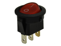 Przełącznik; klawiszowy (kołyskowy); okrągły 12V R0I; ON-OFF; 1 tor; czerwony; podświetlenie LED 12V; czerwony; bistabilny; konektory 4,8x0,8mm; 20mm; 2 pozycje; 20A; 12V DC