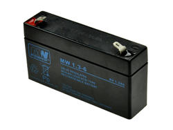 Akumulator; kwasowy bezobsługowy AGM; MW 1,3-6; 6V; 1,3Ah; 98x25x51(56)mm; konektor 4,8 mm; MW POWER; 0,31kg; 6÷9 lat