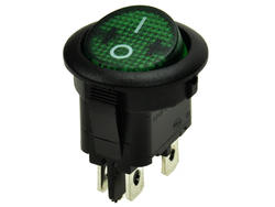 Przełącznik; klawiszowy (kołyskowy); MR211R5WGBGB12NC; ON-OFF; 2 tory; zielony; podświetlenie neonówka 250V; zielony; bistabilny; konektory 4,8x0,8mm; 20mm; 2 pozycje; 12A; 250V AC; Canal