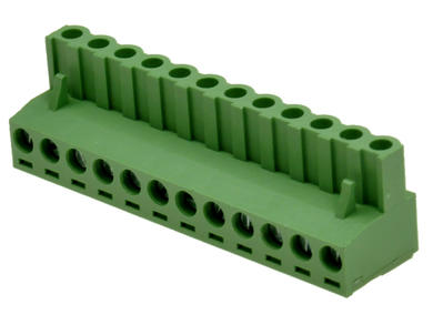 Terminal block; EDK-5.08-12P-4S; 12 ways; R=5,08mm; 17,4mm; 15A; 300V; for cable; angled 90°; square hole; slot screw; screw; vertical; 2,5mm2; green; KLS; RoHS
