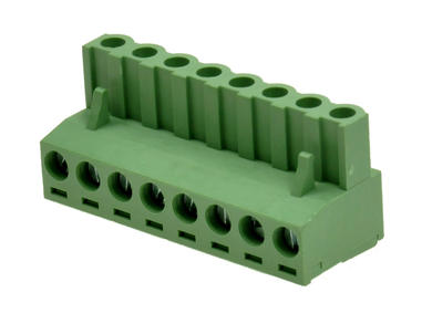 Terminal block; EDK-5.08-08P-4S; 8 ways; R=5,08mm; 17,4mm; 15A; 300V; for cable; angled 90°; square hole; slot screw; screw; vertical; 2,5mm2; green; KLS; RoHS
