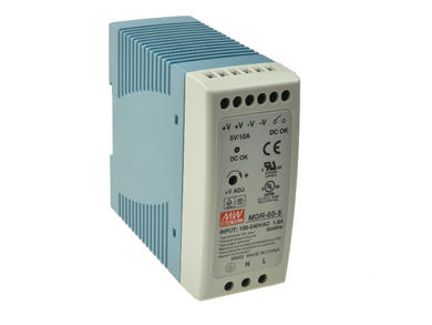 Power Supply; DIN Rail; MDR-60-05; 5V DC; 10A; 50W; LED indicator; Mean Well