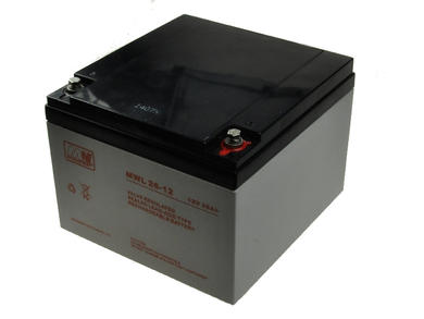 Akumulator; kwasowy bezobsługowy AGM; MWL 26-12; 12V; 26Ah; 175x166x125mm; śruba M5; MW POWER; 9kg; 10÷12 lat