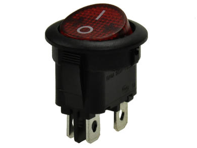 Przełącznik; klawiszowy (kołyskowy); MR211R5WGBRB12NC; ON-OFF; 2 tory; czerwony; podświetlenie neonówka 250V; czerwony; bistabilny; konektory 4,8x0,8mm; 20mm; 2 pozycje; 12A; 250V AC; Canal