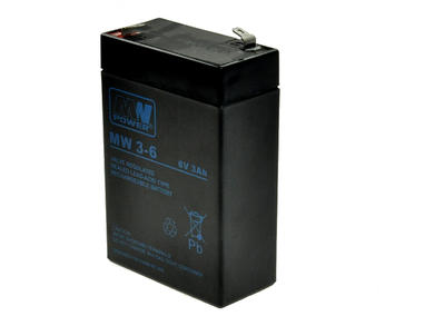 Akumulator; kwasowy bezobsługowy AGM; MW 3-6; 6V; 3Ah; 66x33x97(103)mm; konektor 4,8 mm; MW POWER; 0,61kg; 6÷9 lat