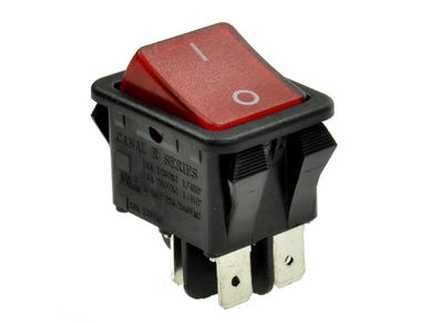 Switch; rocker; R2101C5LBR9NW; ON-OFF; 2 ways; red; neon bulb 250V backlight; red; bistable; 6,3x0,8mm connectors; 22x30mm; 2 positions; 16A; 250V AC; Canal