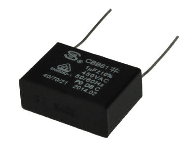 Kondensator; silnikowy; 1uF; 450V AC; CBB61 1uF/450V10%Pb; 12x23x37mm; przewlekany (THT); S-cap; RoHS