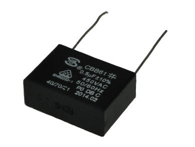 Kondensator; silnikowy; 0,5uF; 450V AC; CBB61 0.5uF/450V 10%; 13,5x24x37mm; przewlekany (THT); S-cap; RoHS