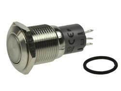 Przełącznik; przyciskowy; LAS2GQF-11/S/FP; ON-(ON); 1 tor; bez podświetlenia; monostabilny; na panel; 3A; 250V AC; 16mm; IP67; Onpow; RoHS