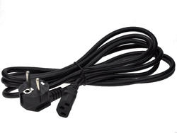 Kabel; zasilający; AK-PC-06A; gniazdo IEC C13 IBM proste; wtyk sieciowy CEE 7/7 kątowy; 3m; czarny; 3 żyły; 0,75mm2; 10A; Akyga; PVC; okrągły; linka; CCA; RoHS