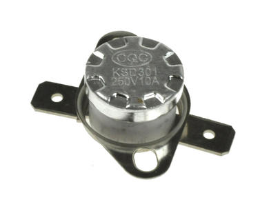 Thermostat; bimetallic; KSD301A-220OF1-C; NC; 220°C; 185°C; 10A; 250V AC; Metal diameter 16x20mm with moving bracket; 6,3mm horizontal connectors; ceramic; KLS; RoHS