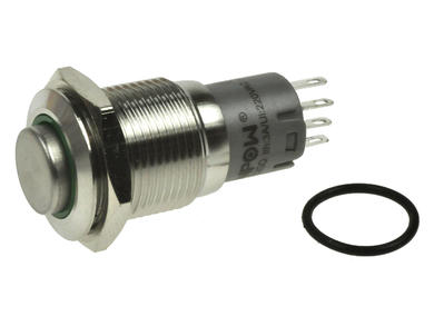 Przełącznik; przyciskowy; LAS2GQH-11ZE/G/12VS-FP; ON-ON; 1 tor; podświetlenie LED 12V; zielony; ring; bistabilny; na panel; 3A; 250V AC; 16mm; IP67; Onpow; RoHS