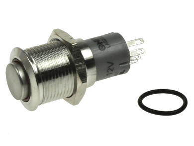 Przełącznik; przyciskowy; LAS2GQH-11ZE/R/12VS-FP; ON-ON; 1 tor; podświetlenie LED 12V; czerwony; ring; bistabilny; na panel; 3A; 250V AC; 16mm; IP67; Onpow; RoHS