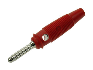 Banana plug; 4mm; BUELA-30 930727101; red; 60mm; pluggable (4mm banana socket); solder; 30A; 60V; nickel plated brass; PVC; Hirschmann; RoHS; BILA-30