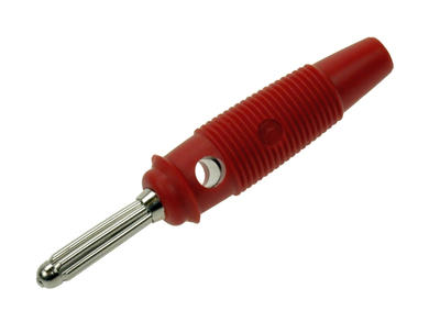 Wtyk bananowy; 4mm; BUELA-30 930727101; czerwony; 60mm; lutowany; wtykany (gniazdo bananowe 4mm); 30A; 60V; mosiądz niklowany; PVC; Hirschmann; RoHS; BILA-30