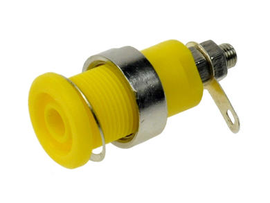 Banana socket; 4mm; 24.301.3; yellow; safe; solder; 32,5mm; 32A; 1000V; nickel plated brass; PA; Amass; RoHS; 2.202