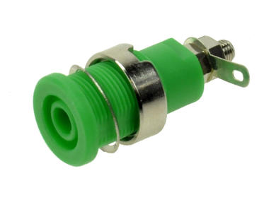 Banana socket; 4mm; 24.301.4; green; safe; solder; 32,5mm; 32A; 1000V; nickel plated brass; PA; Amass; RoHS; 2.202