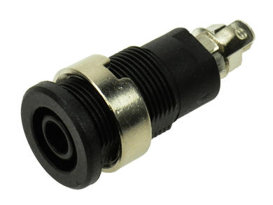 Banana socket; 4mm; 24.301.2; black; safe; solder; 32,5mm; 32A; 1000V; nickel plated brass; PVC; Amass; RoHS; 2.202