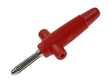 Banana plug; 4mm; BUELA-300 931667101; red; 60mm; pluggable (4mm banana socket); solder; 30A; 60V; nickel plated brass; PVC; Hirschmann; RoHS; BILA-300