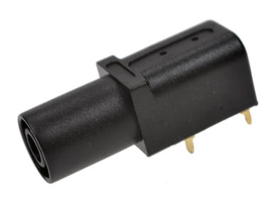 Banana socket; 4mm; 24.245.2; through hole mounted; black; angled; safe; 33,6mm; 24A; 1000V; gold plated brass; PA; Amass; RoHS
