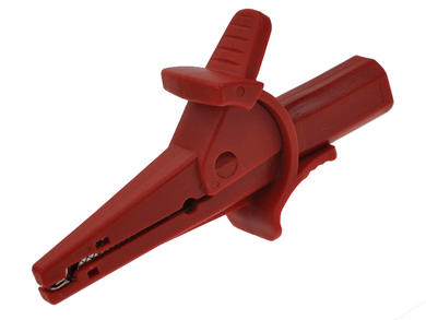 Crocodile clip; 27.264.1; red; 98mm; pluggable (4mm banana socket); 32A; 1000V; safe; nickel plated brass; Amass; RoHS