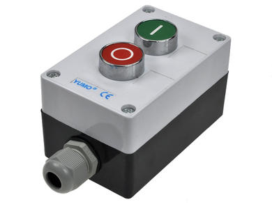 Switch; push button; LAY5-BP213; ON-(OFF)+OFF-(ON); red & green; no backlight; screw; 2 positions; 5A; 250V AC; 22mm; YUMO