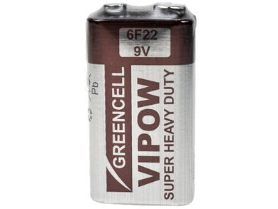 Battery; zinc-carbon; 6F22. 9V; 9V; 16,5x25,5x48,5mm; VIPOW; 9V 6F22 6LR61