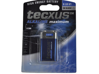 Battery; alkaline; 6LR61 6F22; 9V; blister; 16,5x25,5x48,5mm; TECXUS; 9V 6F22 6LR61
