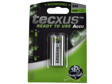 Rechargeable battery; Ni-Mh; RTU-R03 AAA2; 1,2V; 800mAh; fi 10,3x44,5mm; TECXUS; R3 AAA