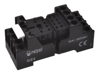 Relay socket; GZ4 czarny; DIN rail type; panel mounted; black; without clamp; Relpol; RoHS; AZ165; R4