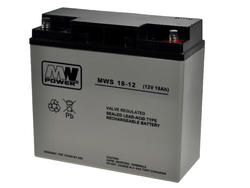 Akumulator; kwasowy bezobsługowy AGM; MWS 18-12; 12V; 18Ah; 181x77x167mm; śruba M5; MW POWER; 5,25kg; 3÷5 lat